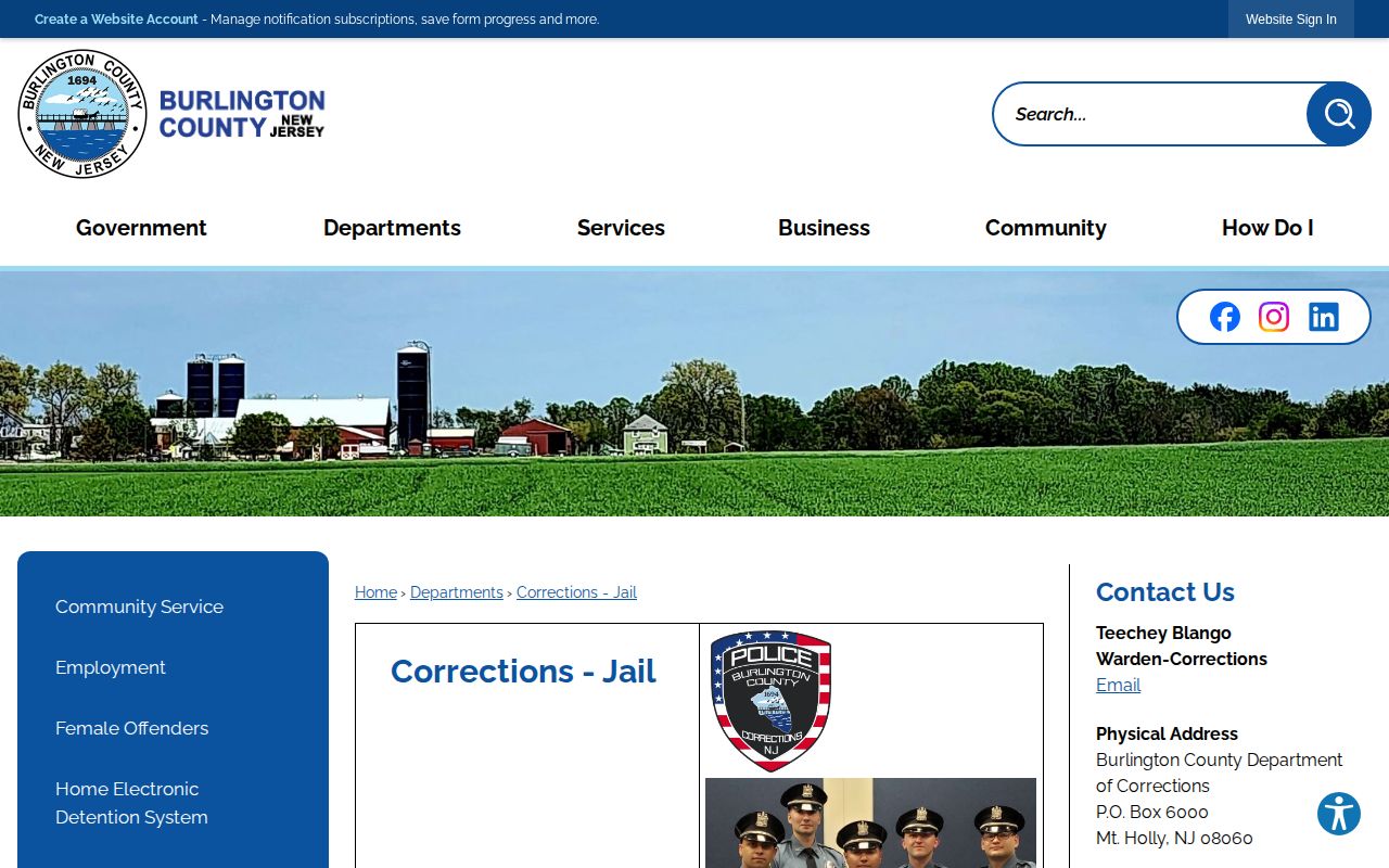 Burlington County adult detention and booking record information