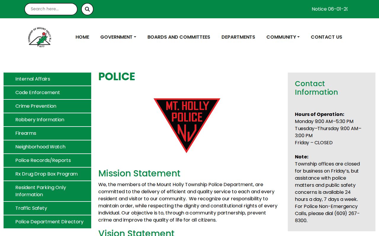 Burlington County Mount Holly Police arrest-record and OPRA source page